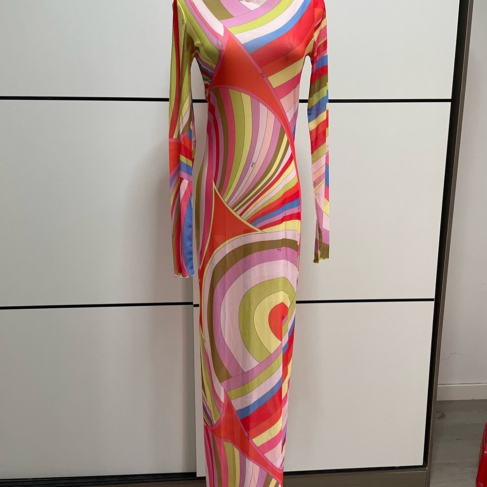 Emilio Pucci Multicolor Spiral Long-Sleeve Maxi Dress - Picture 2 of 9